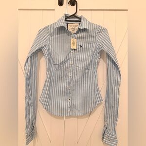 Abercrombie & Fitch Light Blue and White Striped Button-Down Shirt